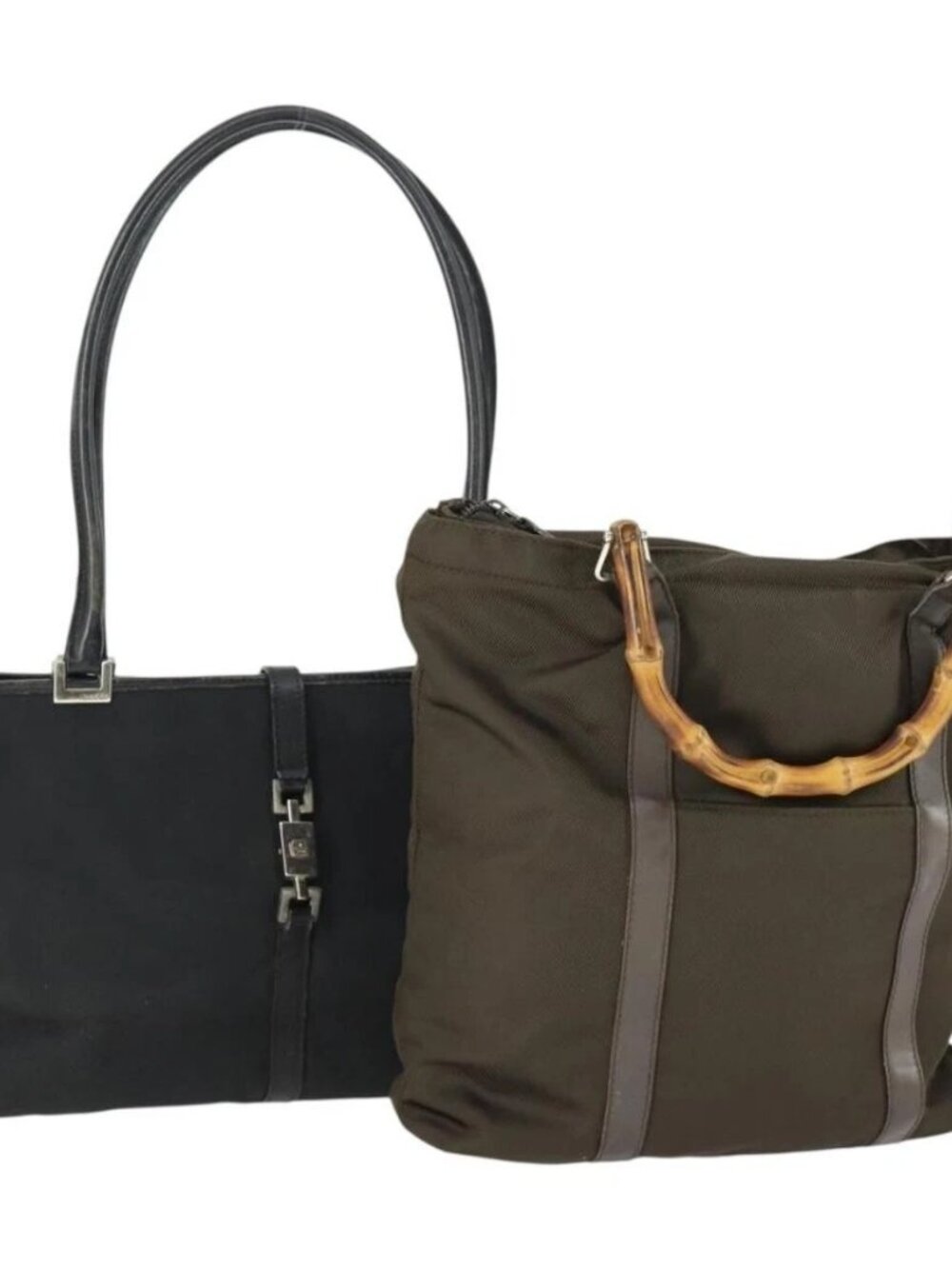 GUCCI Bag Nylon 2 Set Khaki Black Auth ti3748